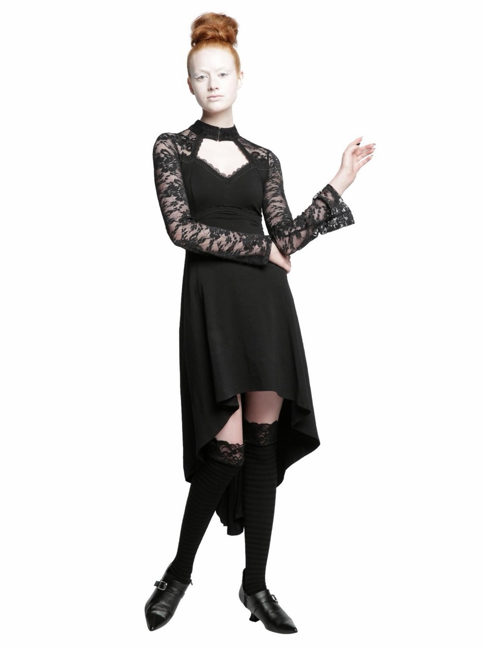 TRIPP NYC Daang Goodman Black Lace Long Sleeve Choker Neck High Low Dress Small